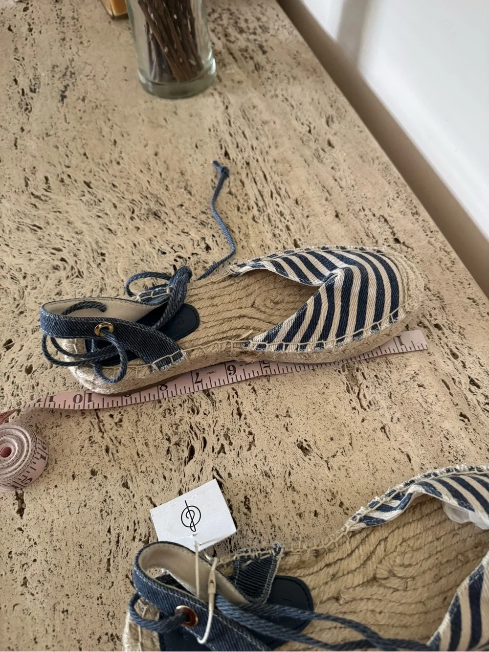 Stradivarius Navy and White Striped Espadrilles with Ankle Tie. Size EU37/US6.5